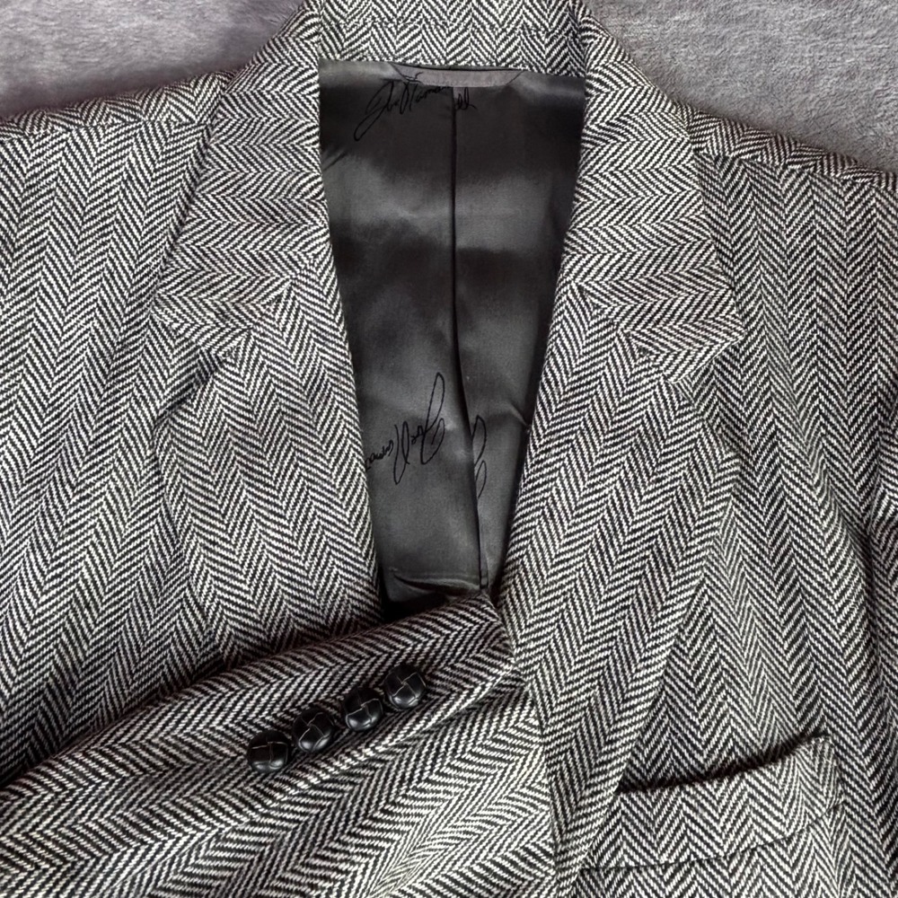 Joe Namath Signature Collection Blazer Mens 42L Gray Herringbone Sport Coat